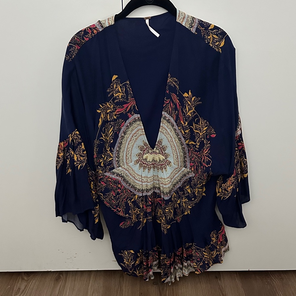 Free People Navy Floral Blouse